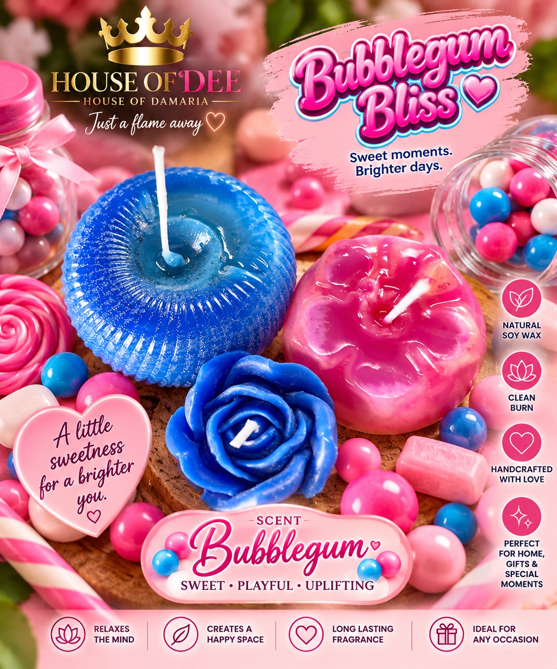 House of Dee Bubblegum Bliss candle artwork