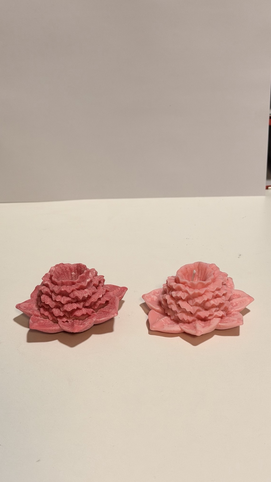 Handcrafted pink sculptural flower candles